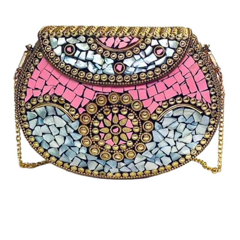 RAMLA Beverly Hills Mosaic Bag pink, white, gold Handmade in Morocco